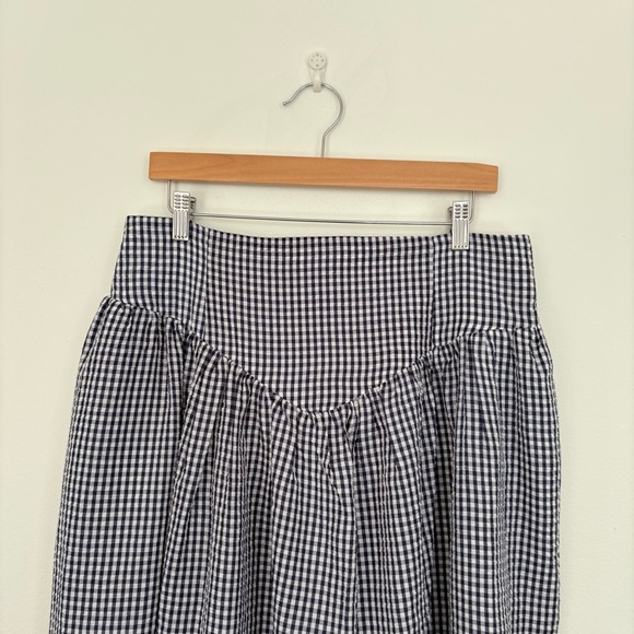 Anthropologie || Hutch Gingham Midi Skirt Smocked Back Blue White XL - Picture 3 of 11